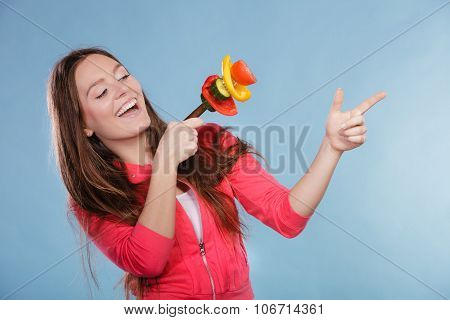 Fitness Woman With Vegetables. Dieting Slimming.