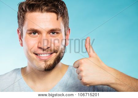 Happy Man With Half Shaved Face Beard Hair.