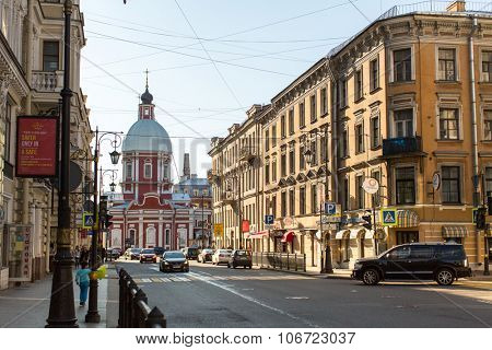 St.PETERSBURG, RUSSIA - CIRCA SEP, 2015: View of the Pestel street in center of SPb. Current name since 1925 (from 1777 was called Panteleymonovskaya street).