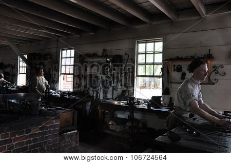 Blacksmith in Colonial Williamsburg in Virginia