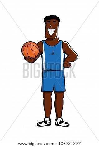 Cartoon dark basketball player with ball