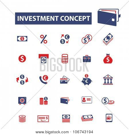 investment, bank, trading, finance, money, check concept icons, signs vector concept set for infographics, mobile, website