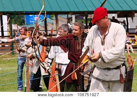 Vatra, Moldova. June 28, 2015. Medieval Festival. Historical Restoration Archery Competition