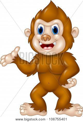 Adorable Sasquatch waving hand isolated on white background