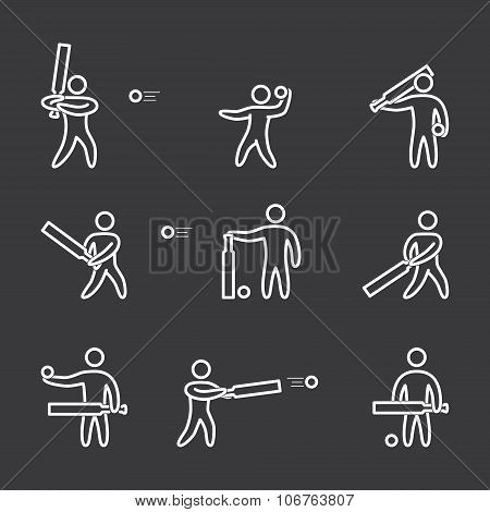 Linear Cricket Icons Set