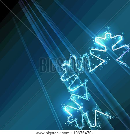 Sparkling blue background with a stylized snowflake