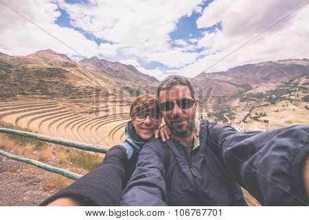 Traveler Taking Selfie In The Inca's Sacred Valley, Peru