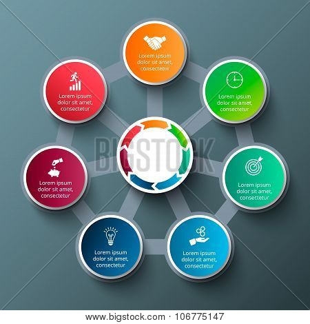 Vector heptagon with circles for infographic.