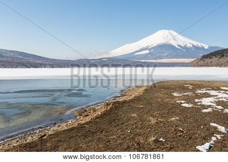 Mount Fuji at Iced Yamanaka Lake in Winter