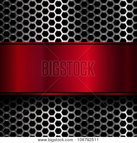 Geometric Pattern Of Hexagons With Red Metallic Banner