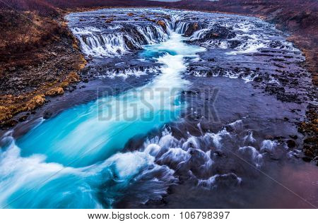 Beautiful Cascade Bruarfoss Waterfall, Iceland