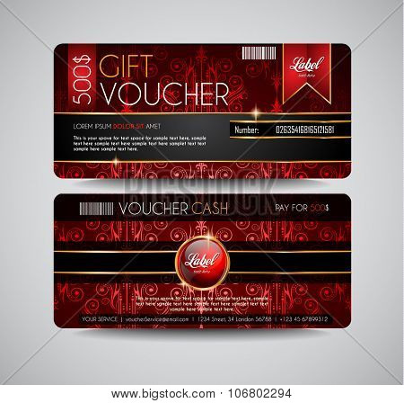 Voucher Gift Card layout template for your promotional design, tickets template, printed gift cards.. Space and fields for text, front and back provided.
