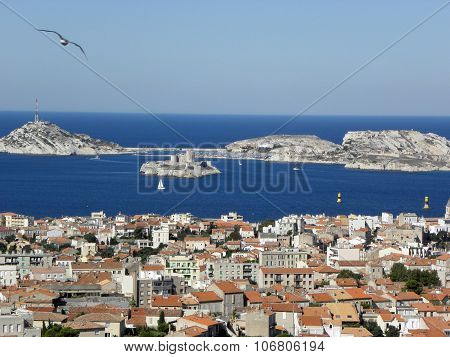 View of If castle and Marseilles city