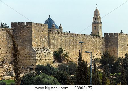 Stone Wall Around The Old City Of Jerusalem