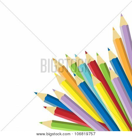 Colored pencils on the white background