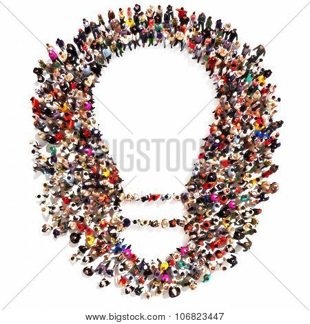 Large group of people forming the shape of a light bulb with room for text or copy space