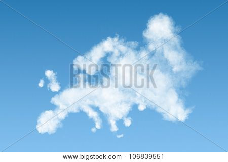 map of Europe made of white puffy clouds on blue sky