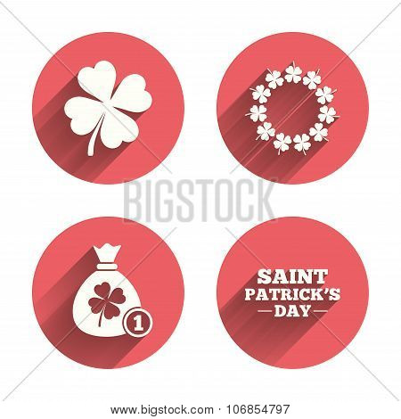Saint Patrick day icons. Money bag with clover.