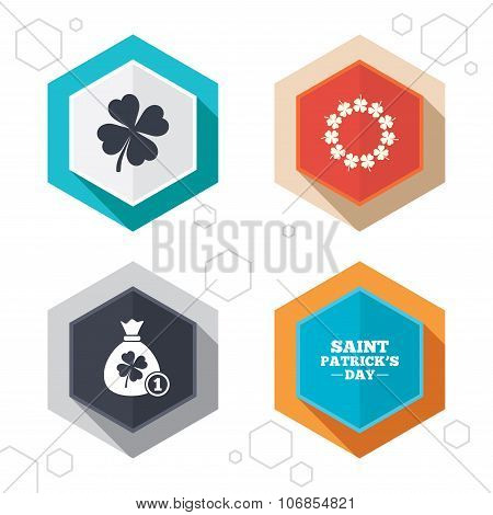 Saint Patrick day icons. Money bag with clover.