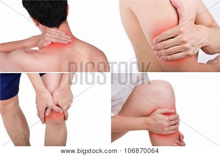 Close Up Male Positions Pains Set With Medicated Isolated White Background.