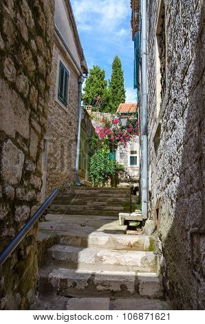The Narrow Street In Old Town Of Herceg Novi, Montenegro