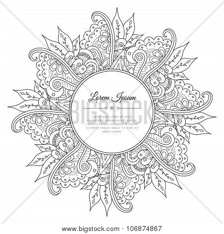 Black And White Hand Drawn Floral Doodle Frame.