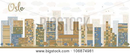 Abstract Oslo Skyline with Blue Buildings. Business travel and tourism concept with modern buildings. Image for presentation, banner, placard and web site.