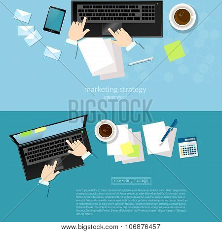 Concept For Business Plan Investment Marketing Reporting Market Analysis People Working banners