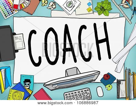 Coach Coaching Guide Instructor Leader Manager Tutor Concept