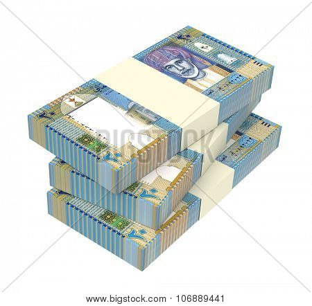 Omani rials bills isolated on white background. Computer generated 3D photo rendering.