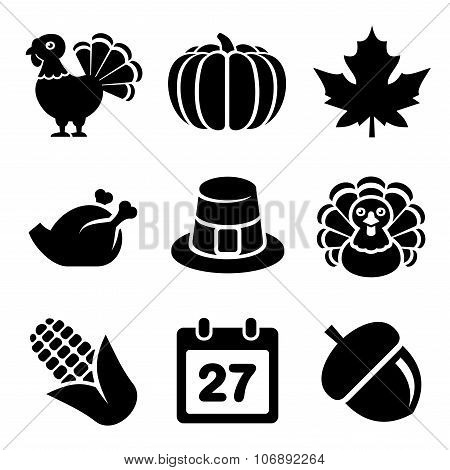 Thanksgivin Icons Set Isolated on White Background. Vector