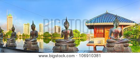 Seema Malaka temple on Beira Lake. Colombo, Sri Lanka. Panorama