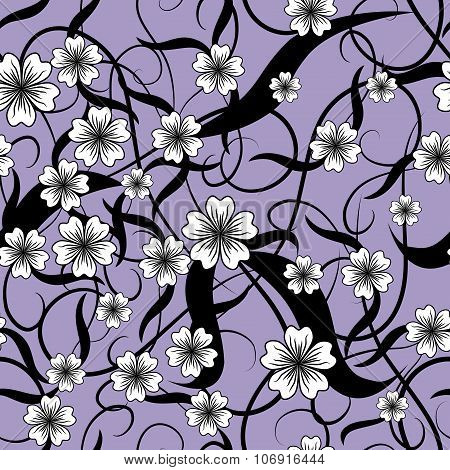 Violet Pattern Of Flowers. Seamless Pattern