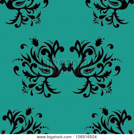 Ornate Black Seamless Bird Pattern
