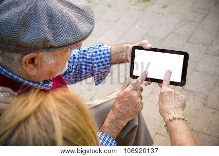 Hand Senior Man An Woman Using Cell Phone