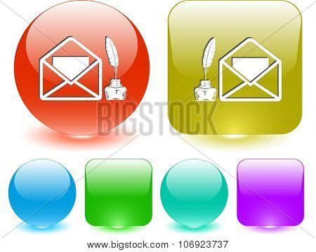 mail with feather and inkstandn. Raster interface element.