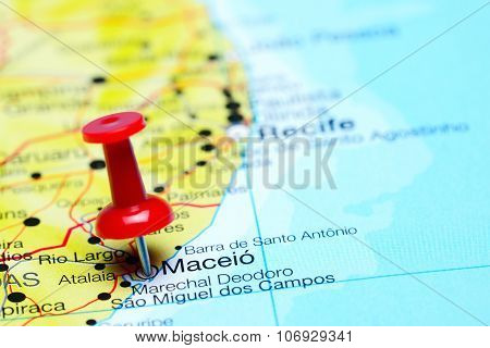 Maceio pinned on a map of Brazil