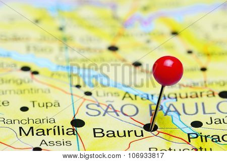 Bauru pinned on a map of Brazil