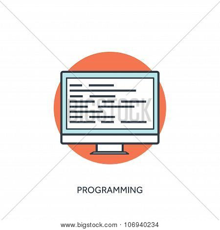 Coding and programming icon with lined computer.