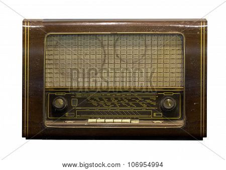 Dusty Old Radio On A White Background