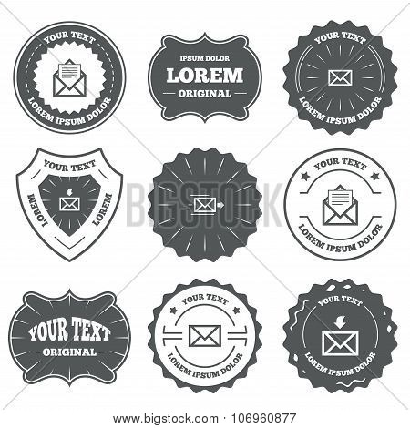 Mail envelope icons. Message document symbols.