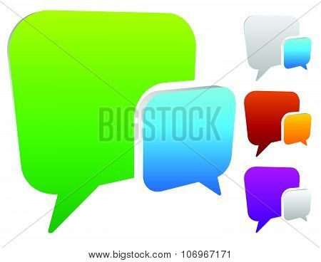 2 Overlapping, Squarish Speech, Talk Bubbles For Communication, Chat, Support Concept