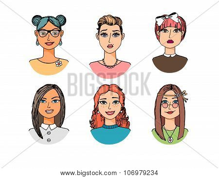 Hand-drawn set of people faces