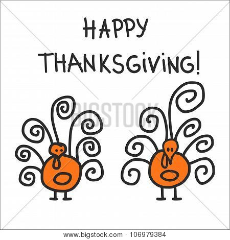 Two hand drawn symbolic turkeys