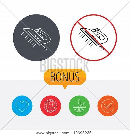 Steam ironing icon. Iron housework tool sign.