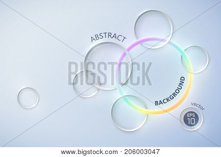 Virtual interface background with composition of realistic images of silver circles with glowlight colored in rainbow pallette vector illustration