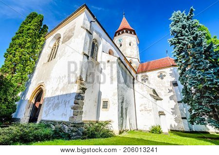 Prejmer Romania and medieval fortified Saxon church in Brasov county landmark of old Transylvania