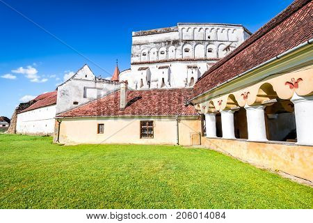 Prejmer Romania and medieval fortified Saxon church in Brasov county landmark of old Transylvania
