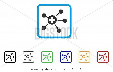 Health Care Links icon. Flat iconic symbol in a rounded frame. Black, gray, green, blue, red, orange color versions of Health Care Links vector. Designed for web and application UI.