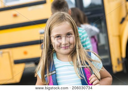 A nine years old girl student at school
